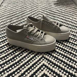 Superga platform sneakers, grey, never worn!